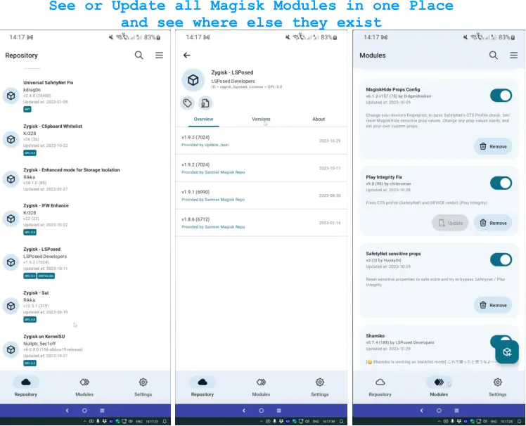 See or Update all Magisk Modules in one Place and see where else they exist