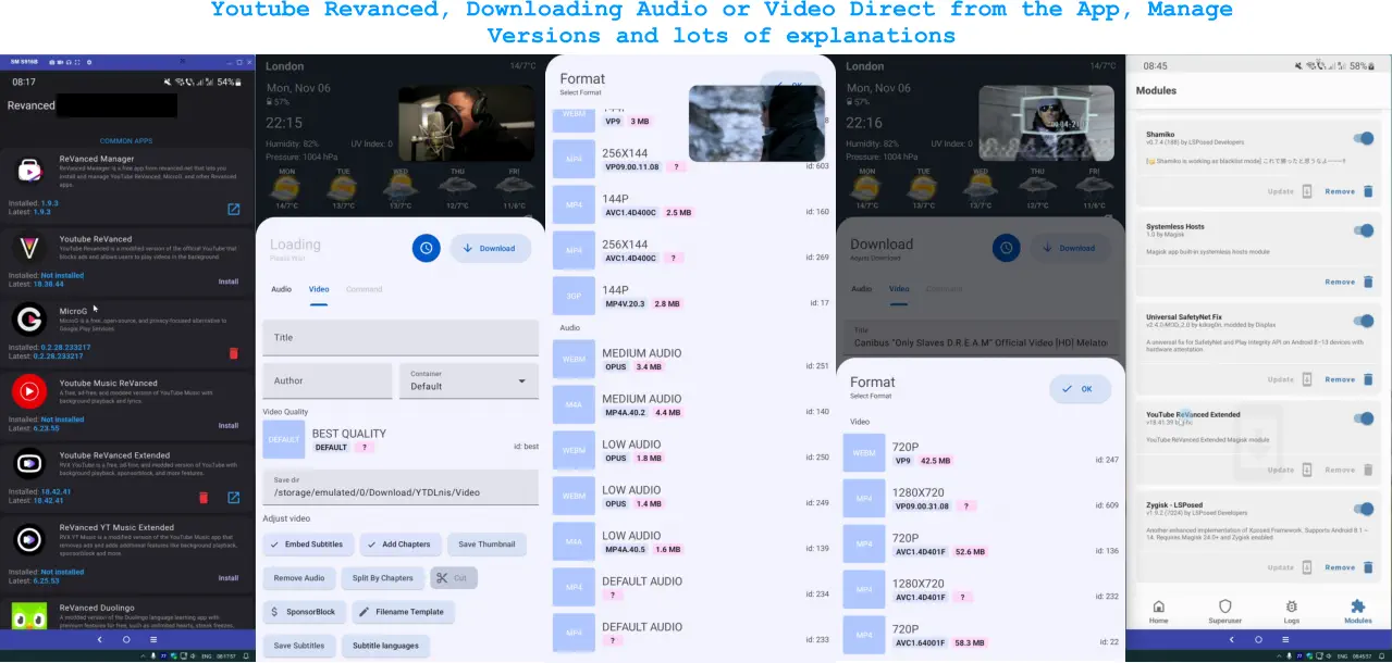 Youtube Revanced, Downloading Audio or Video Direct from the App, Manage Versions and lots of explanations