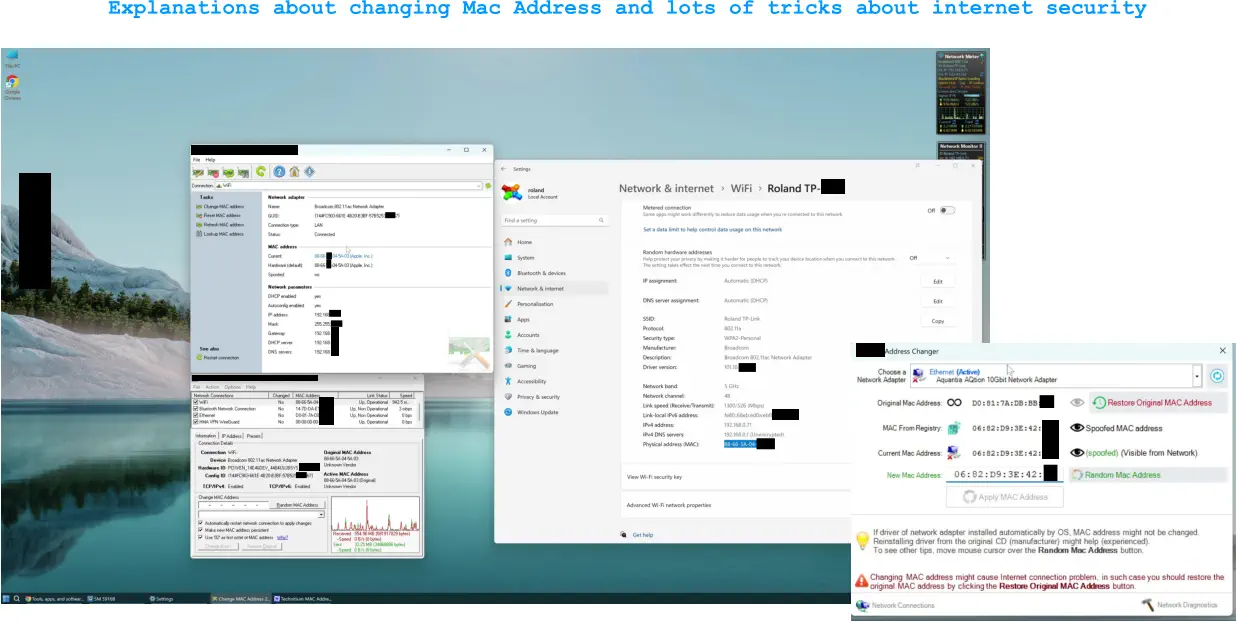 Explanations about changing Mac Address and lots of tricks about internet security