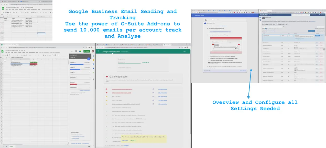 Google Business Email Sending and Tracking Use the power of G-Suite Add-ons to send 10.000 emails per account track and Analyse  Overview and Configure all Settings Needed