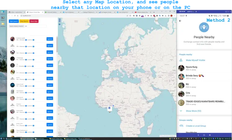 Select any Map Location, and see people  nearby that location on your phone or on the PC Method 2