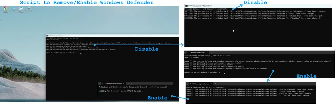 Script to Remove/Enable Windows Defender Disable Enable Disable Enable