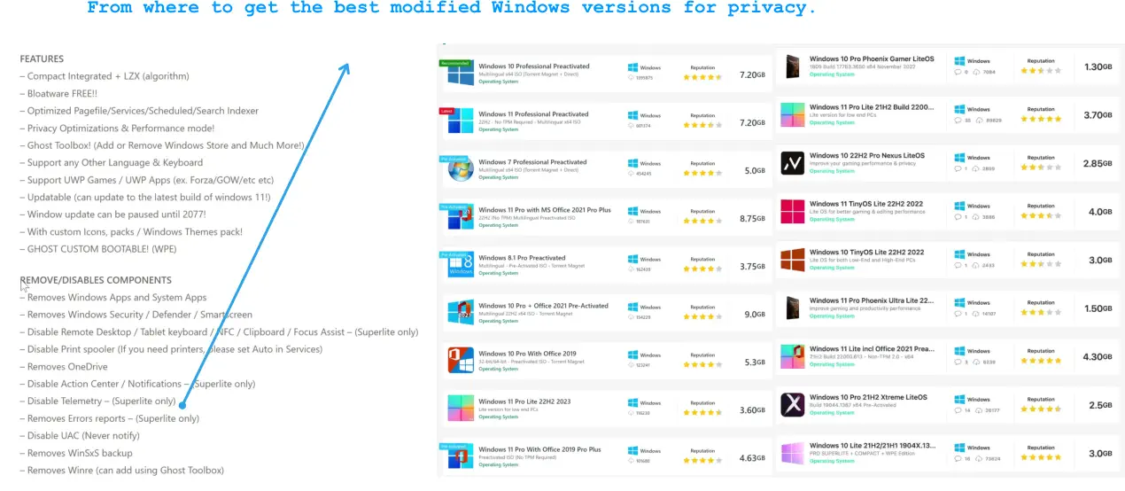 From where to get the best modified Windows versions for privacy.